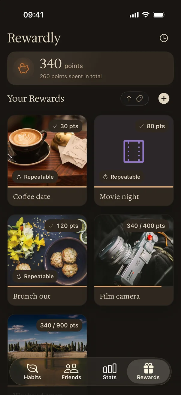 Rewards with photos and point prices