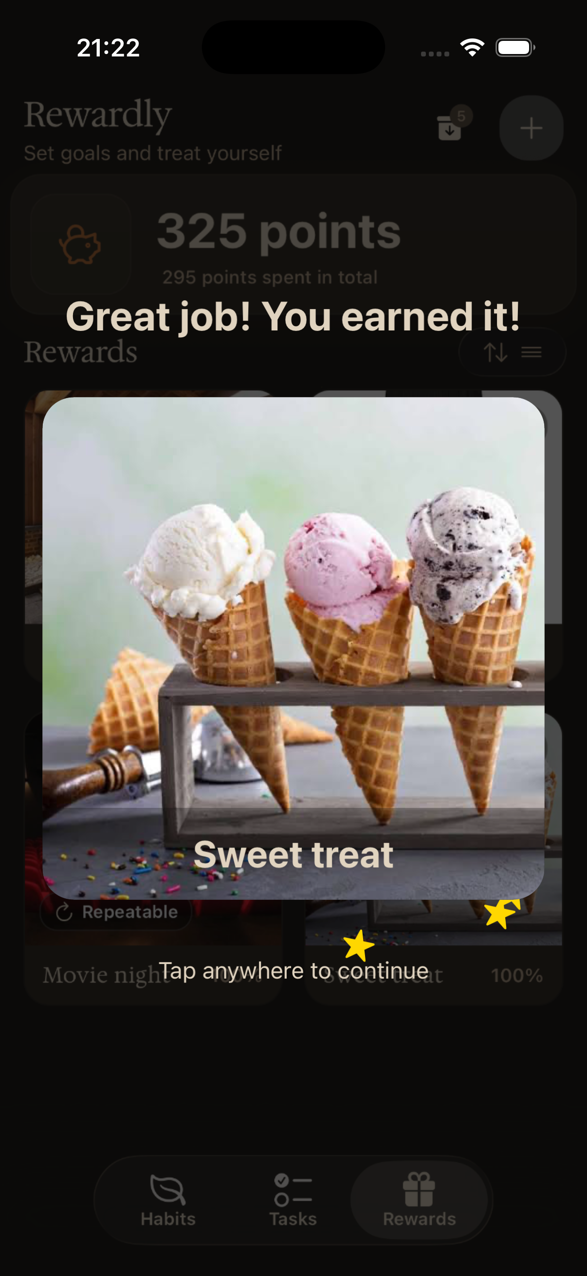 Reward unlock — Sweet treat earned